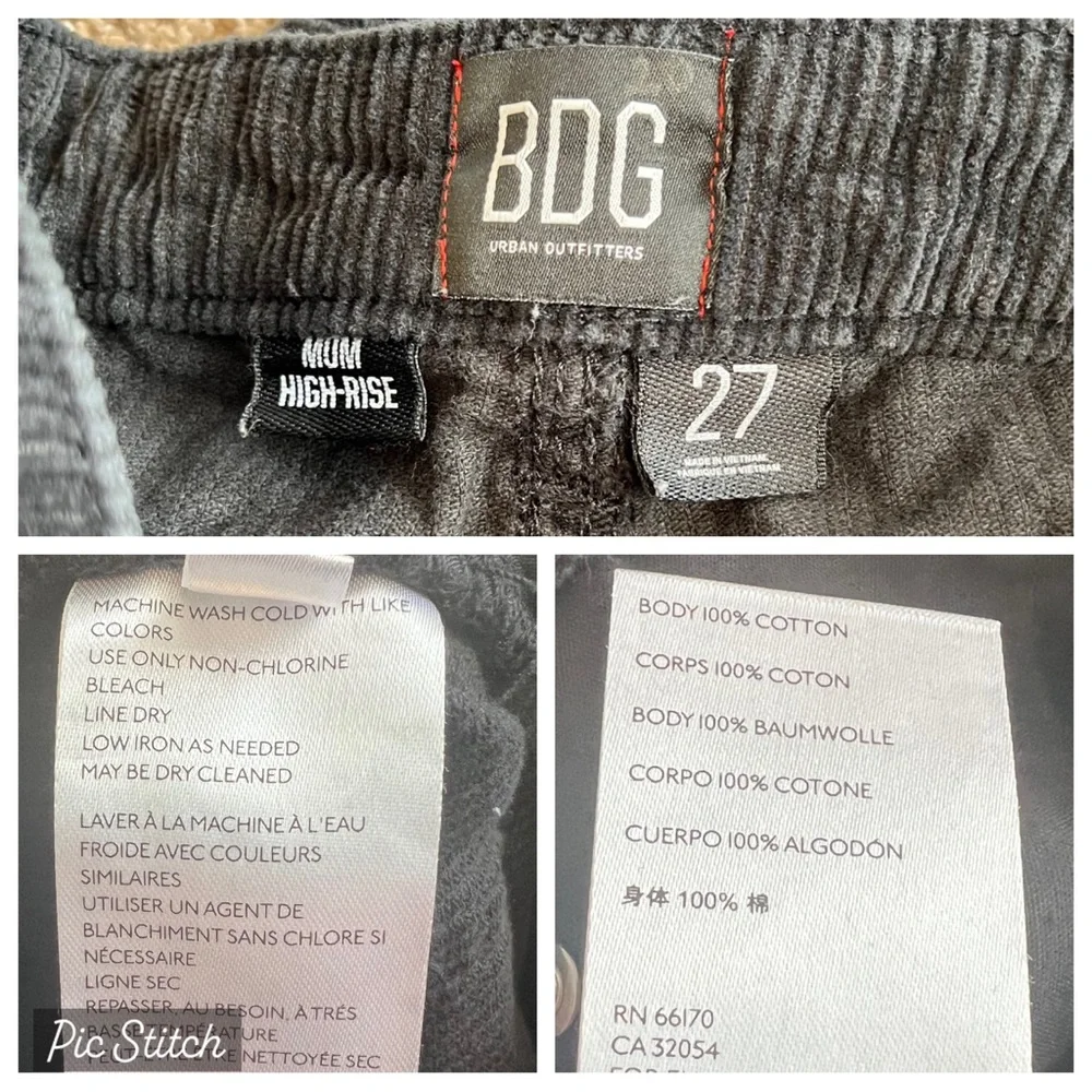 BDG Black Corduroy Mom High Rise Pants 27 Tapered Legs Urban Outfitters Dark